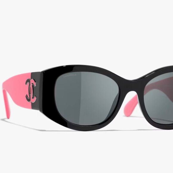 Chanel Spring Summer Oval Acetate Sunglasses Black & Pink NWT - Picture 1 of 17